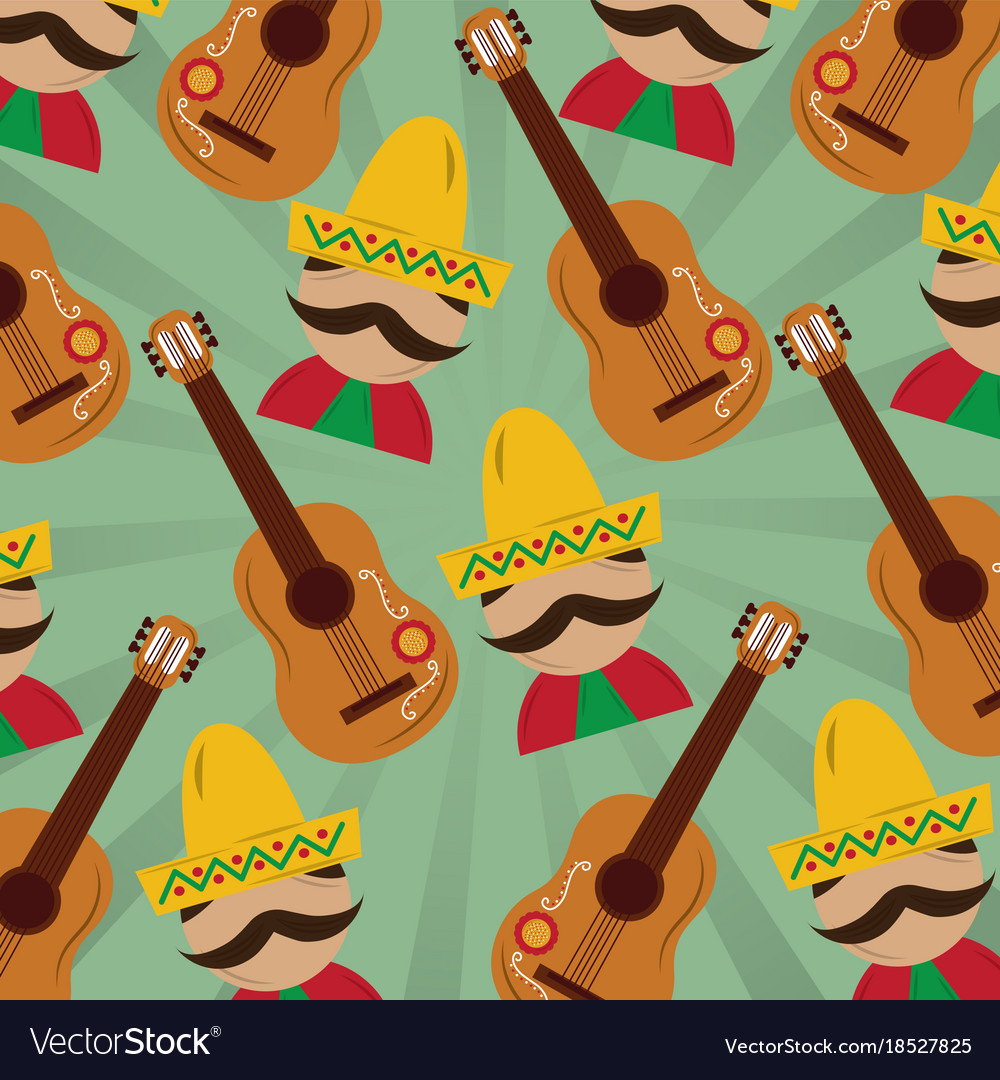 Mexican man with hat mustache and guitar pattern