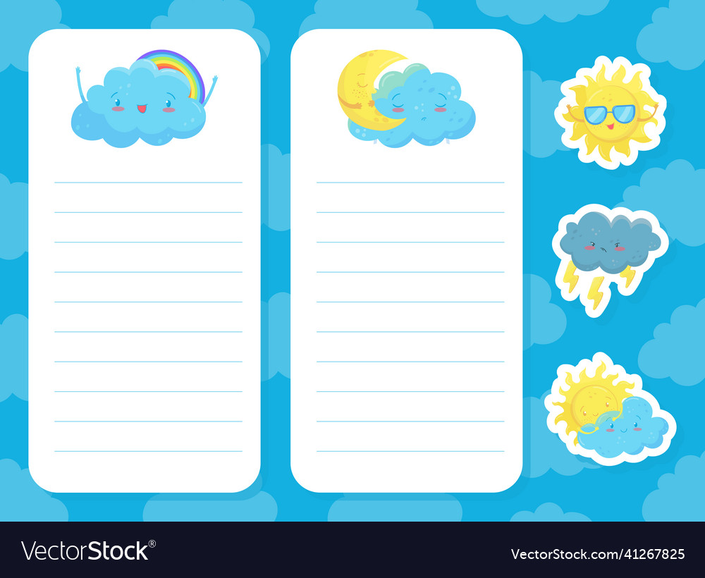 Notebook page template with weather forecast vector image Notebook page template with weather forecast