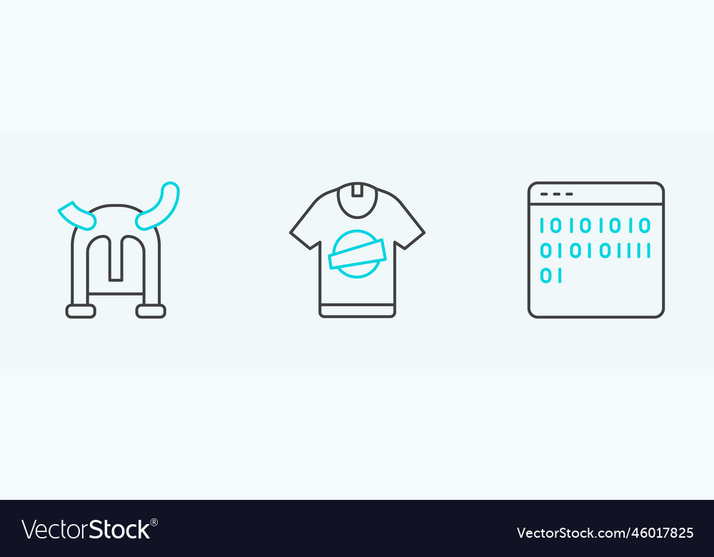 Set line binary code viking horned helmet and t vector image Set line binary code viking horned helmet and t
