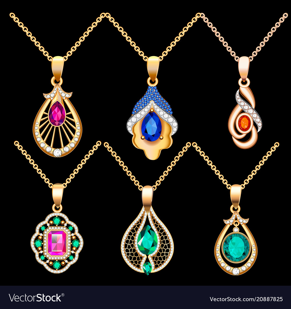 Set of necklace pendants jewelry made precious Vector Image