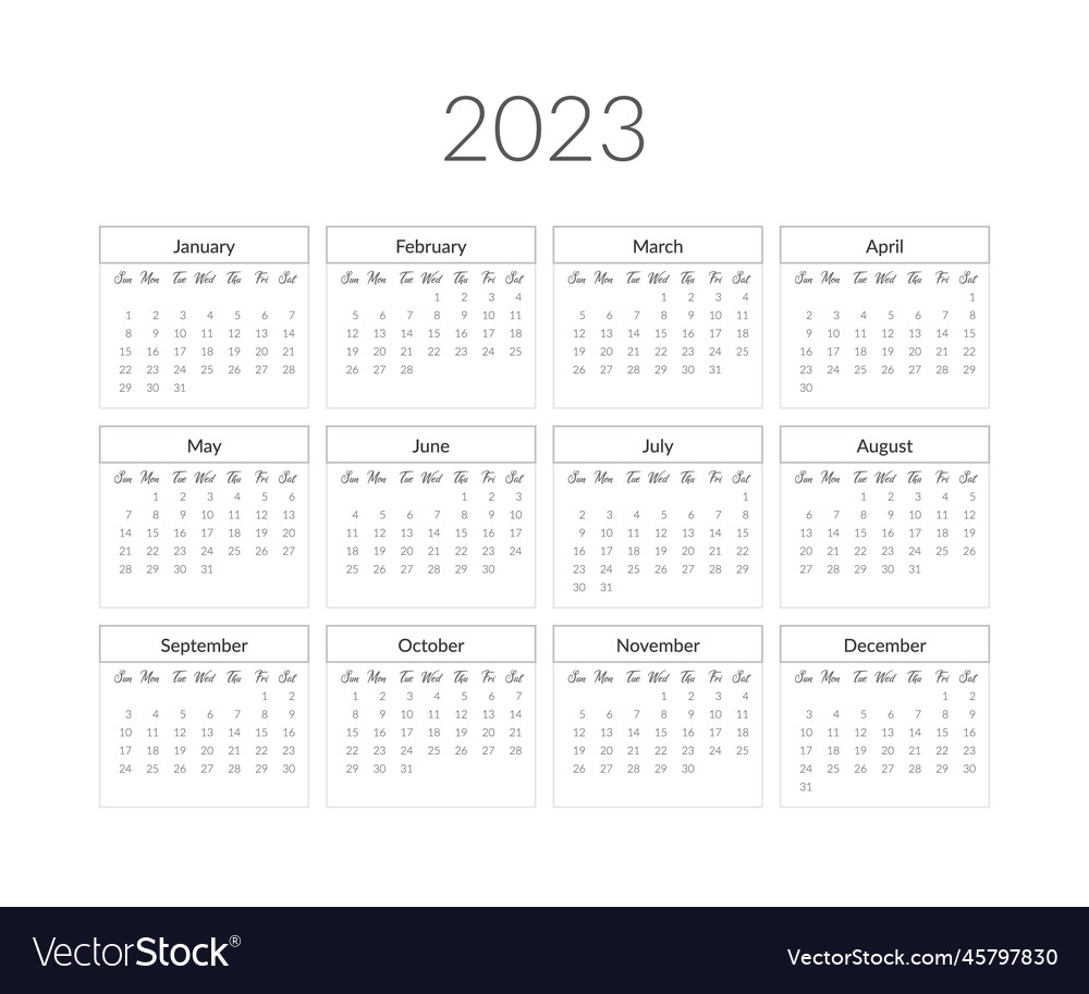 2023 year calendar template Royalty Free Vector Image