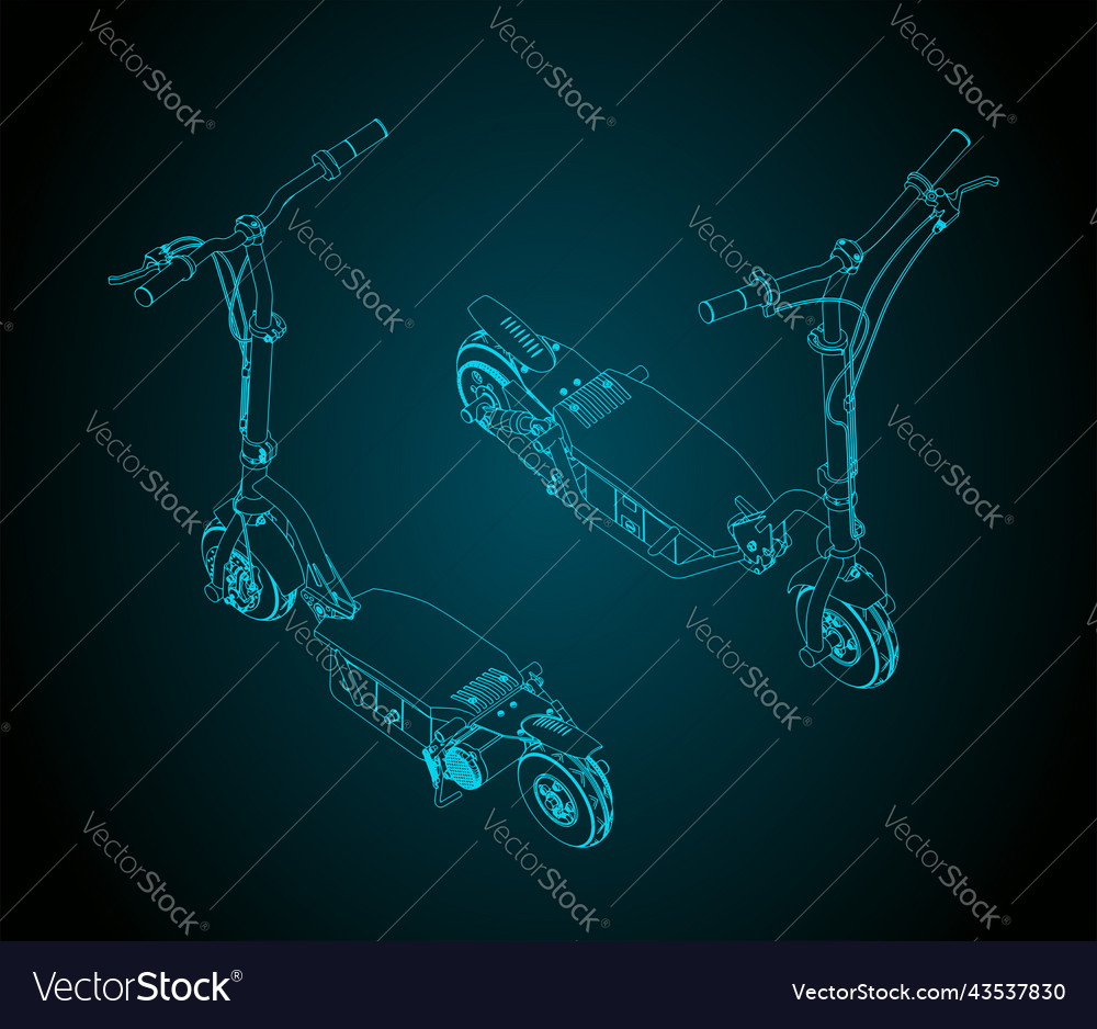 Electric scooter isometric blueprints Royalty Free Vector