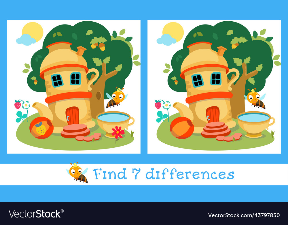 Find 7 differences game for children fairy tale Vector Image