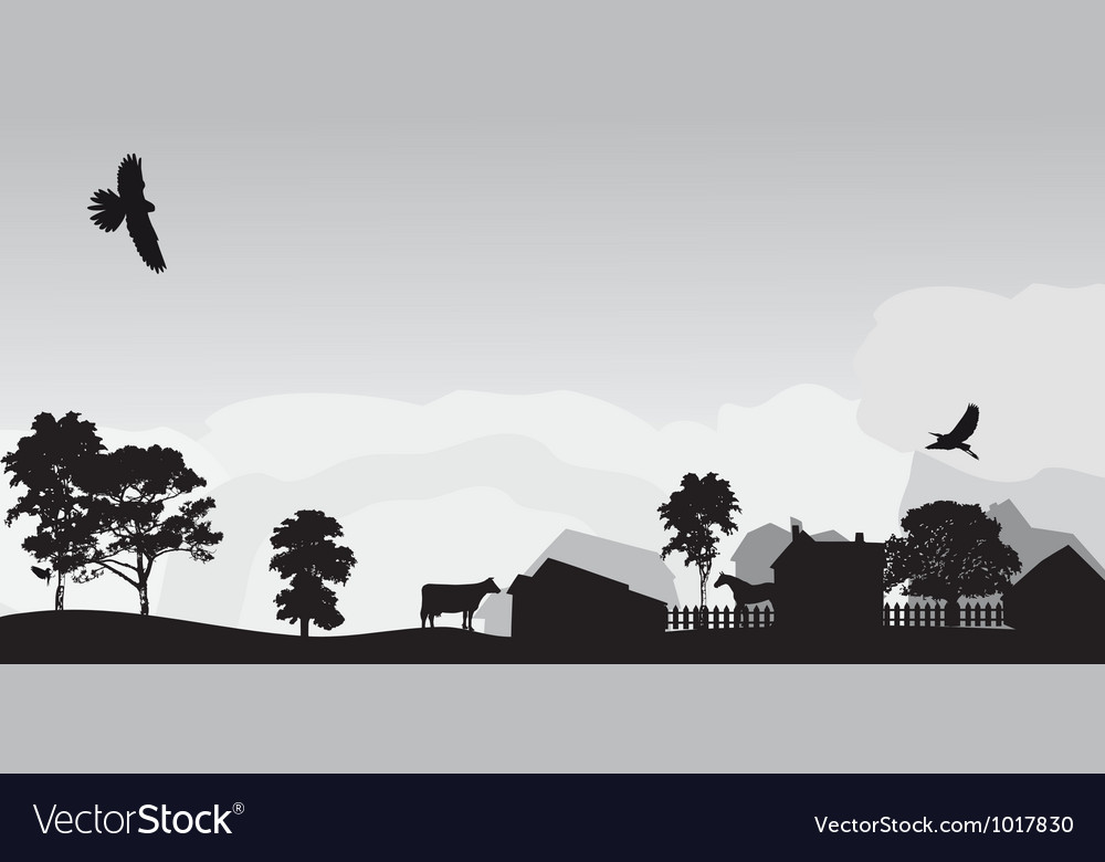 Download Grey landscape with trees and village Royalty Free Vector