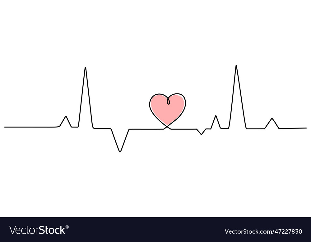 One continuous single line drawing of heart beat Vector Image