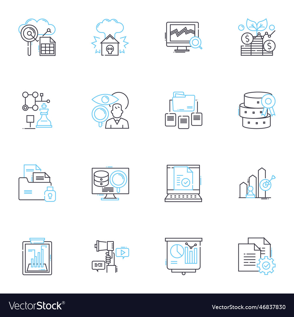 Probe linear icons set explore analyze detect