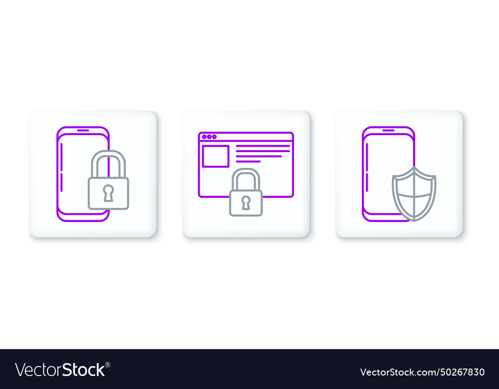 Set line smartphone with security shield closed vector image Set line smartphone with security shield closed