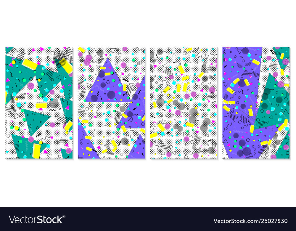 Set memphis pattern pop art color background vector image Set memphis pattern pop art color background