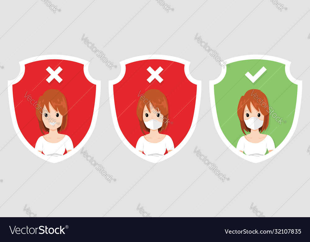 Correct and wrong ways to using protective mask Vector Image Correct and wrong ways to using protective mask
