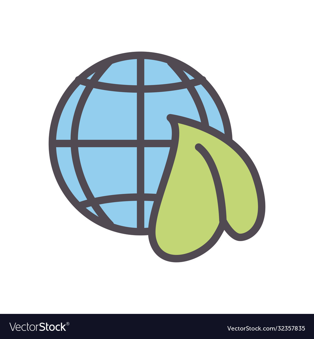 Global sphere with leaf line and fill style icon