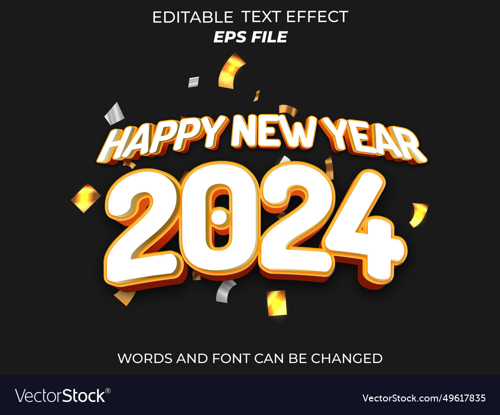 Happy new year 2024 text effect font editable