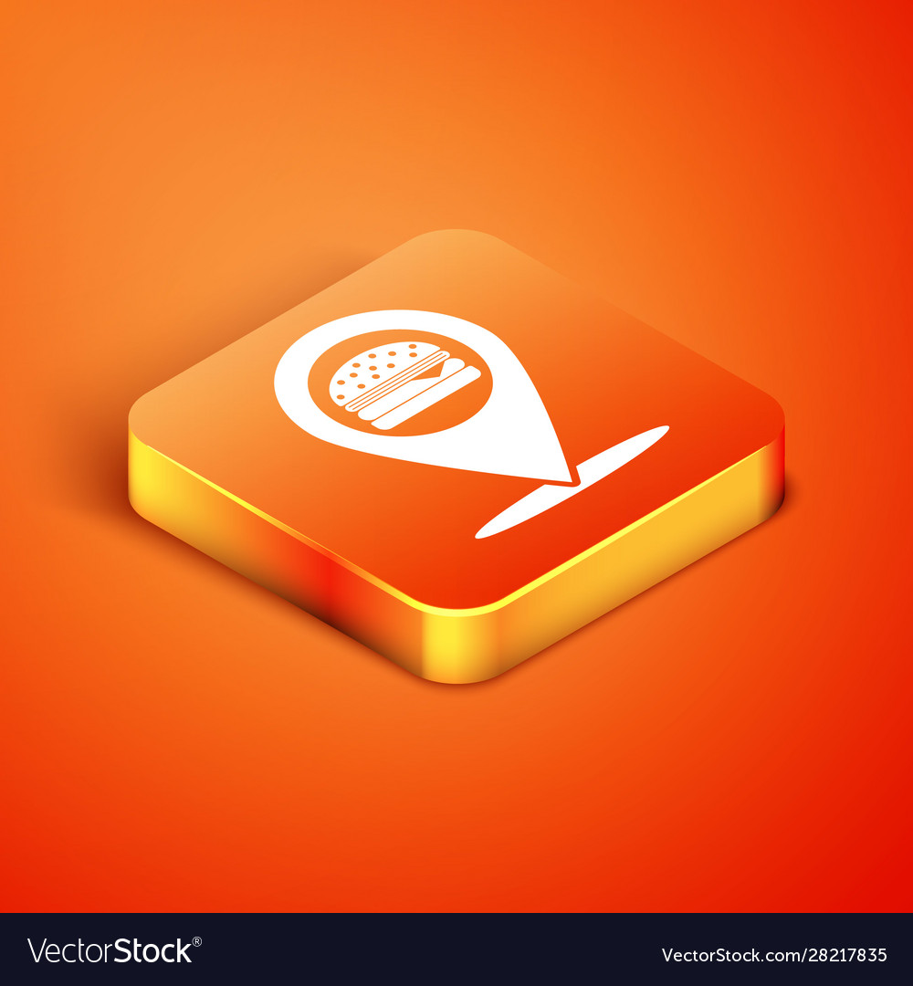 Isometric map pointer with fast food burger icon Vector Image Isometric map pointer with fast food burger icon