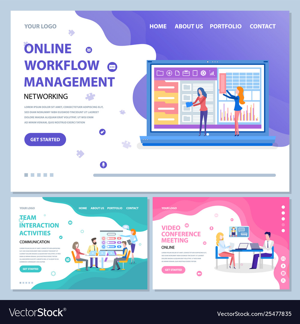 Online workflow management and conference web vector image Online workflow management and conference web