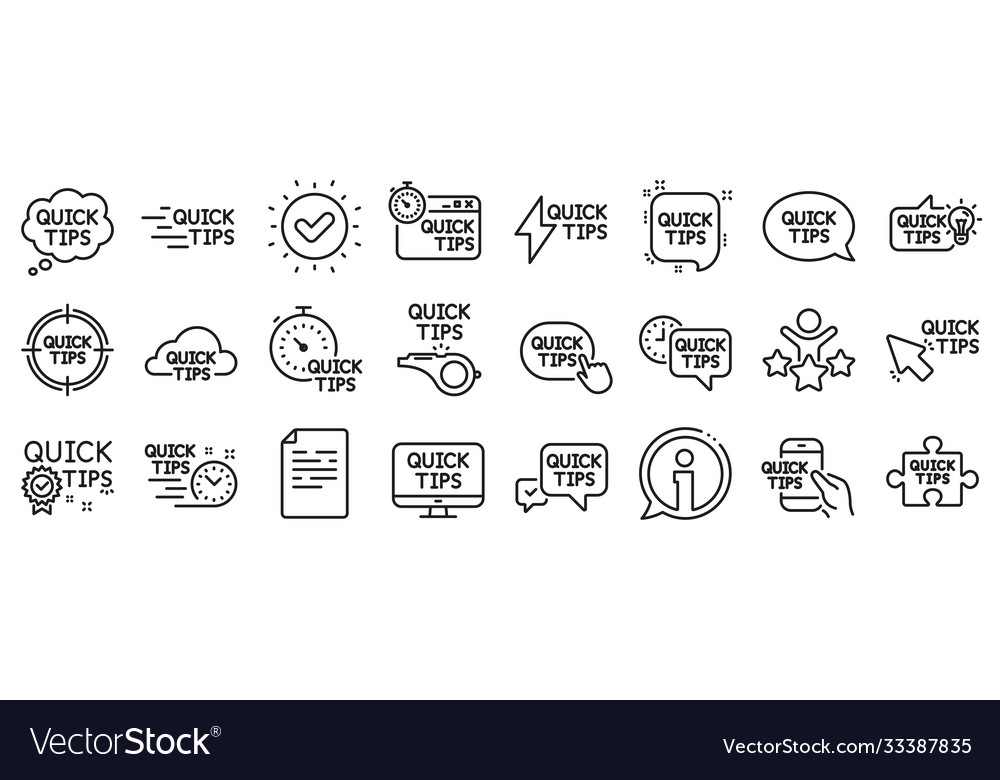 Quick tips line icons set helpful tricks Vector Image Quick tips line icons set helpful tricks