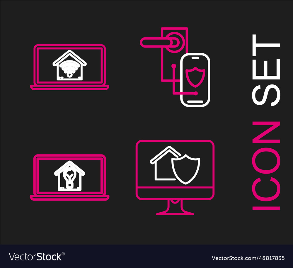 Set line computer monitor with house under vector image Set line computer monitor with house under