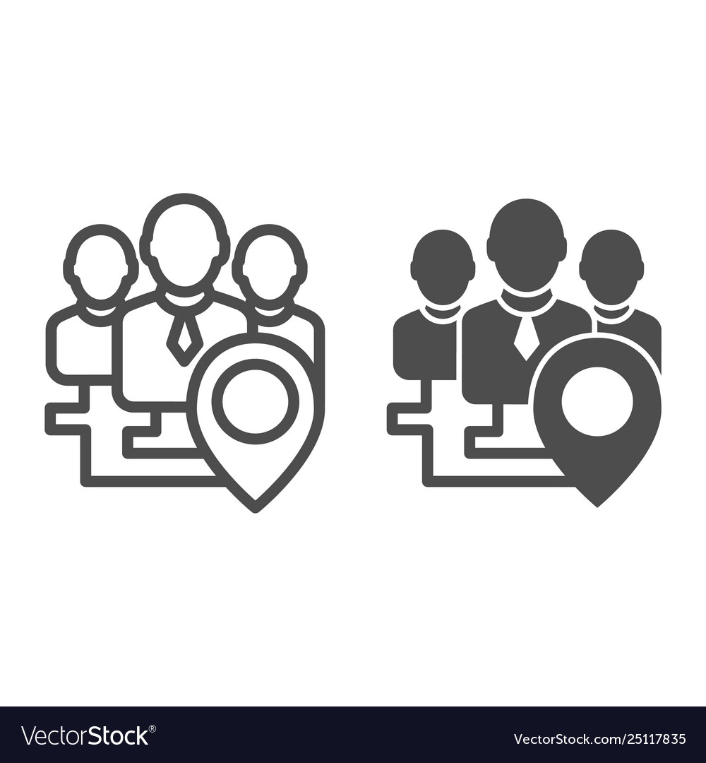 Team location line and glyph icon group with map vector image Team location line and glyph icon group with map