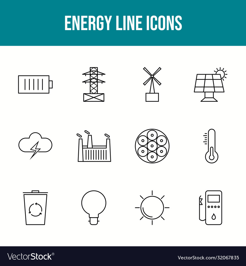 Unique energy line icon set