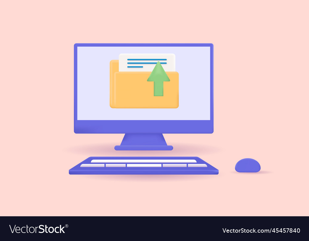 3d upload sign on computer screen file transfer vector image 3d upload sign on computer screen file transfer