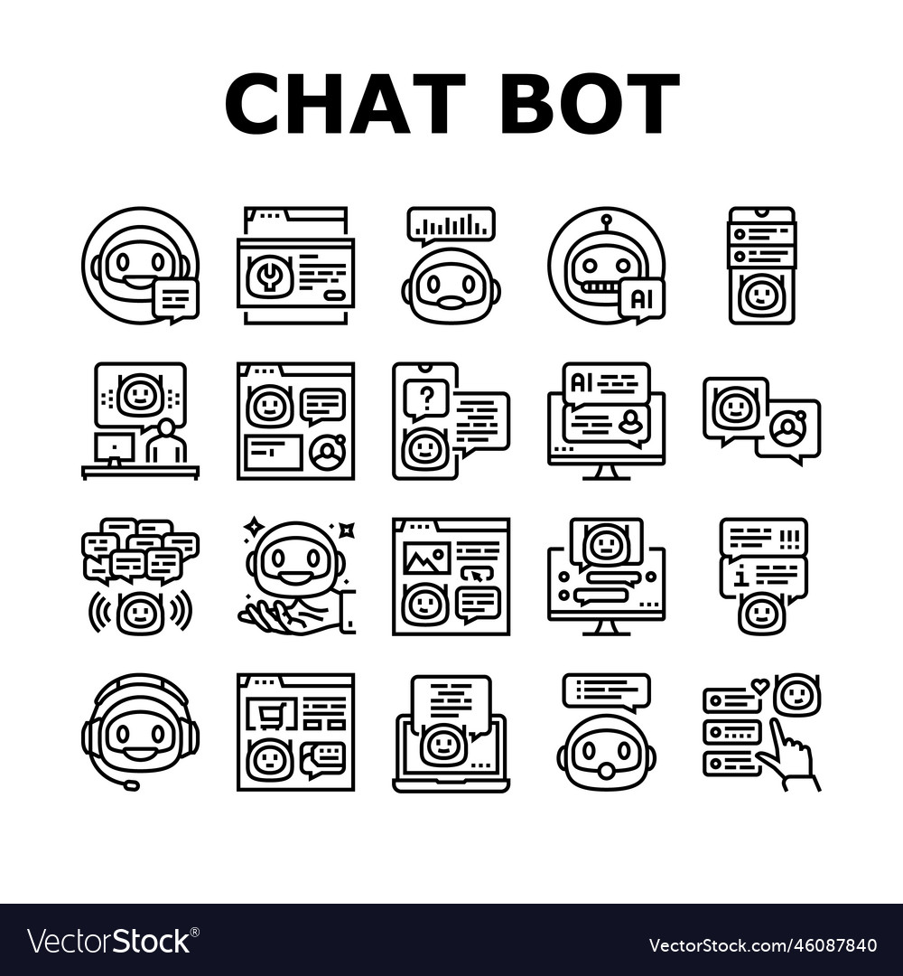 Chat bot robot service online icons set vector image Chat bot robot service online icons set