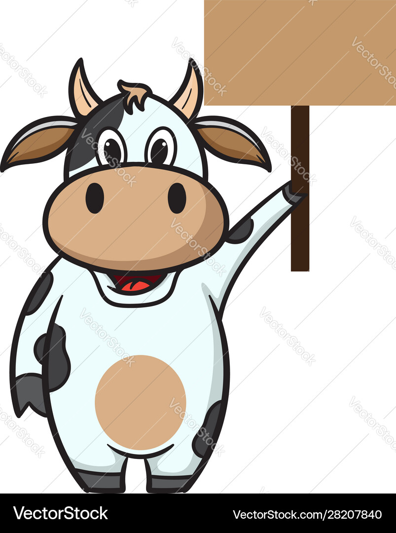 Cute Cartoon Cow Holding Text Board Royalty Free Vector