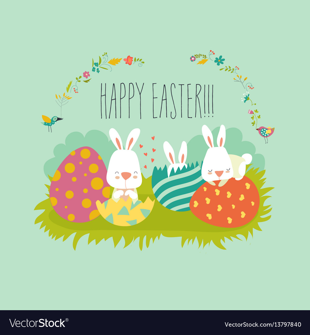 Easter bunny with colorful egg Royalty Free Vector Image