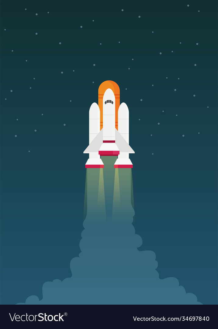 Flat a spaceship launch isolated on space