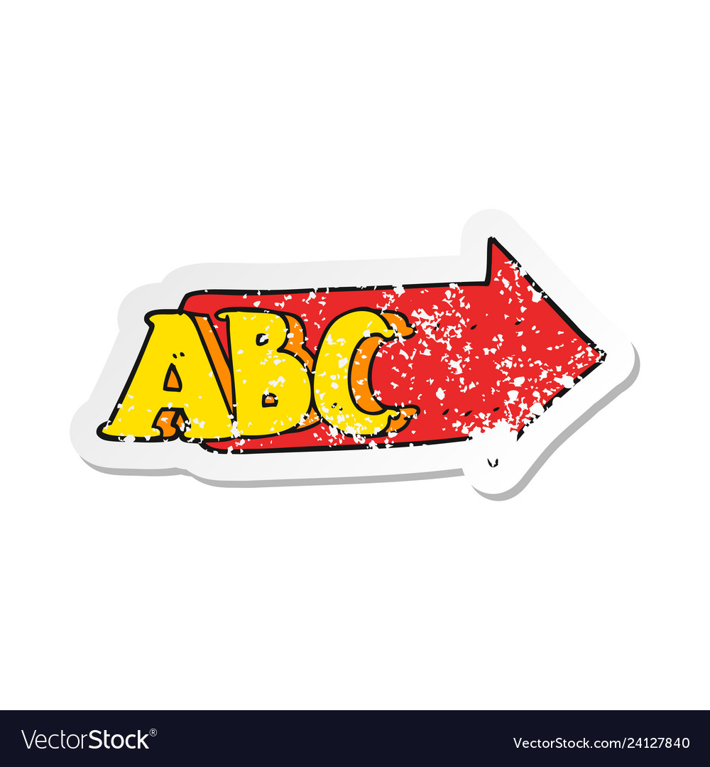 Retro distressed Aufkleber eines Cartoons abc Symbol