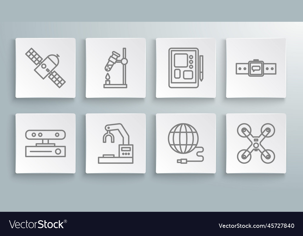Set line motion sensor test tube flask fire vector image Set line motion sensor test tube flask fire