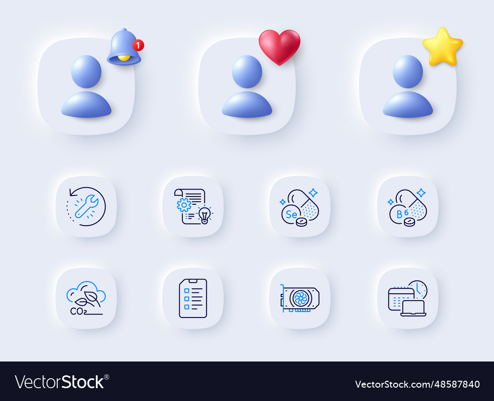 Work time gpu and selenium mineral line icons vector image Work time gpu and selenium mineral line icons
