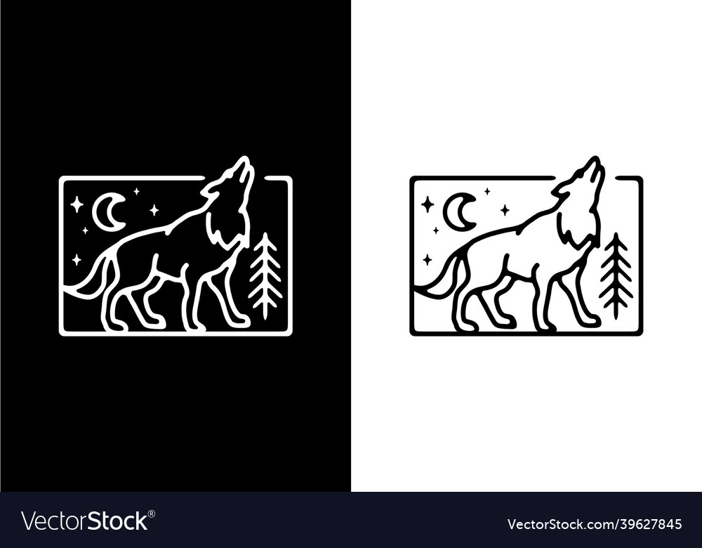 Black and white color of wolf line art Royalty Free Vector