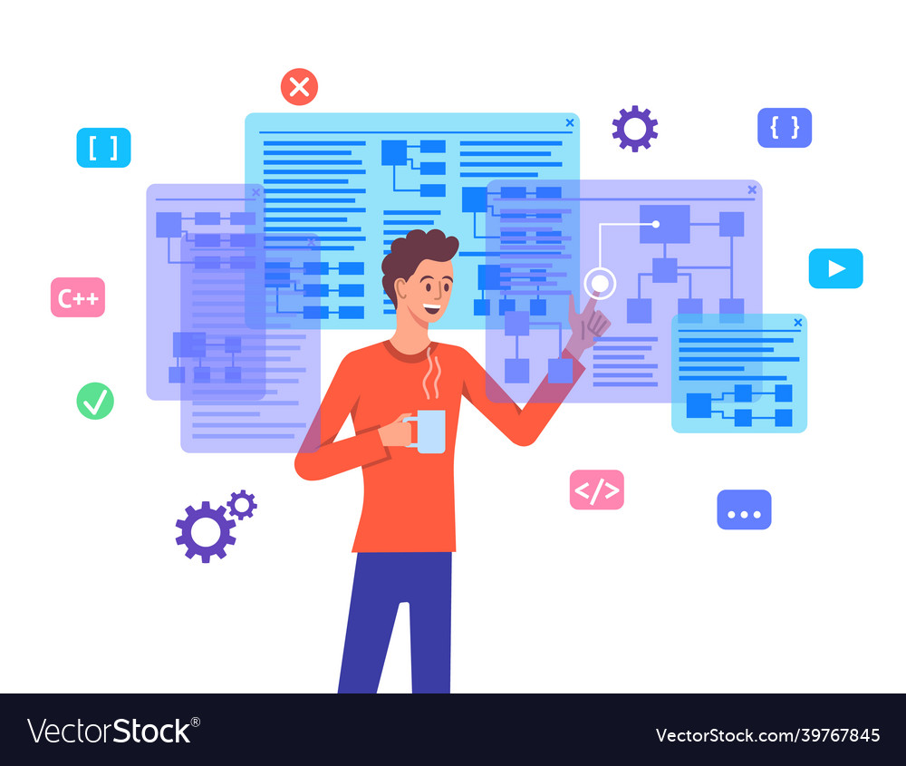 Cartoon color character person programmer Vector Image Cartoon color character person programmer