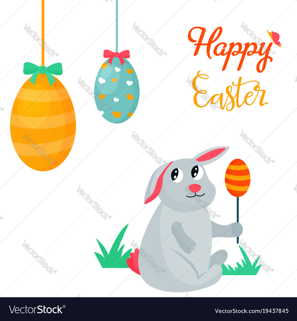 Holiday bright design with cute easter rabbit