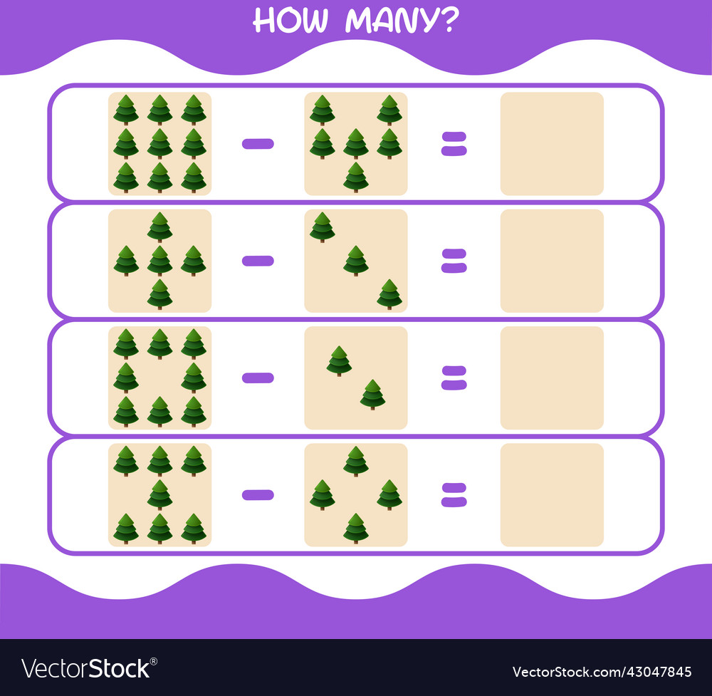 How many cartoon pine tree counting game vector image How many cartoon pine tree counting game