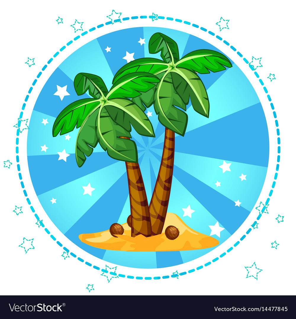 Island and palm trees with coconuts