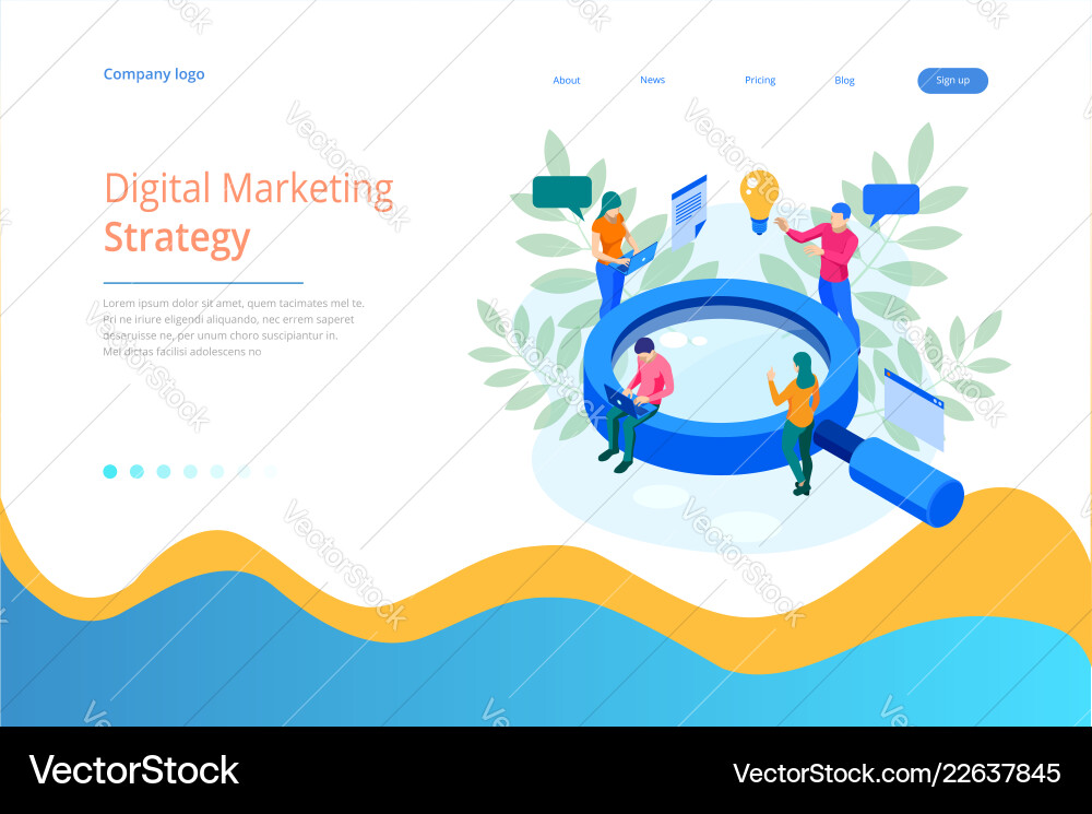 Isometric Digital Marketing Strategy Web Banner Vector Image