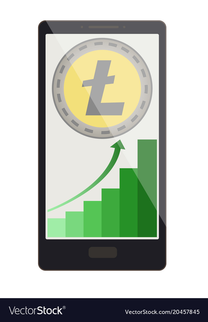 Litecoin coin with growth graph on a phone screen
