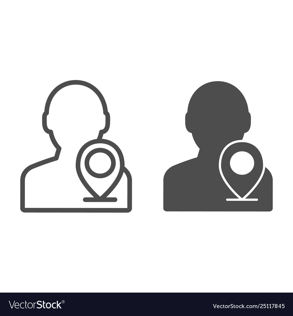 Map pointer with man line and glyph icon person