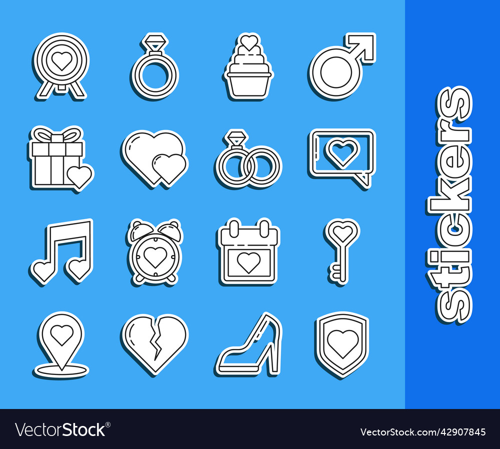 Set line heart with shield key in shape Vector Image Set line heart with shield key in shape