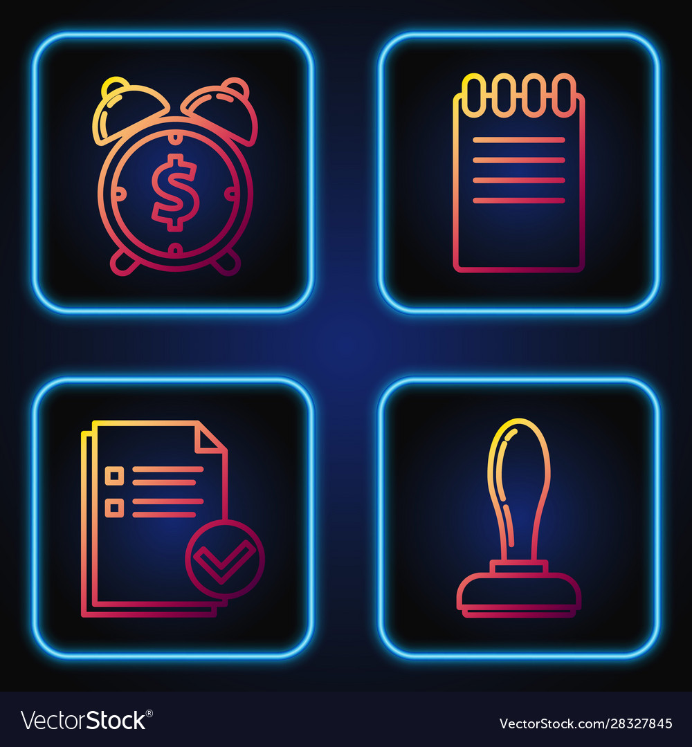 Set line stamp document and check mark alarm vector image Set line stamp document and check mark alarm