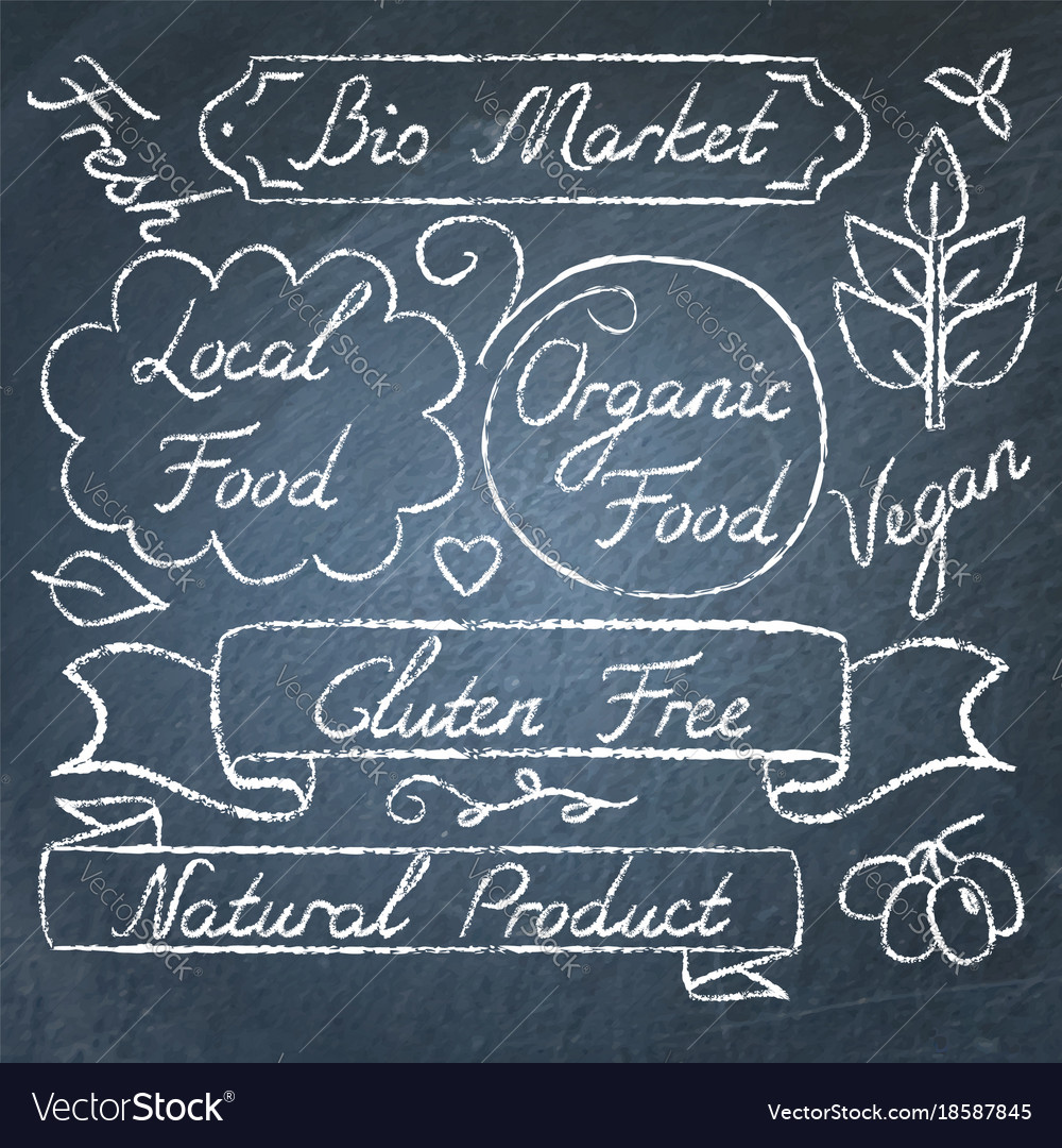 Set of eco food lettering on chalkboard Royalty Free Vector