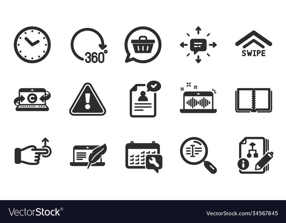 Swipe up algorithm and copyright laptop icons set vector image Swipe up algorithm and copyright laptop icons set