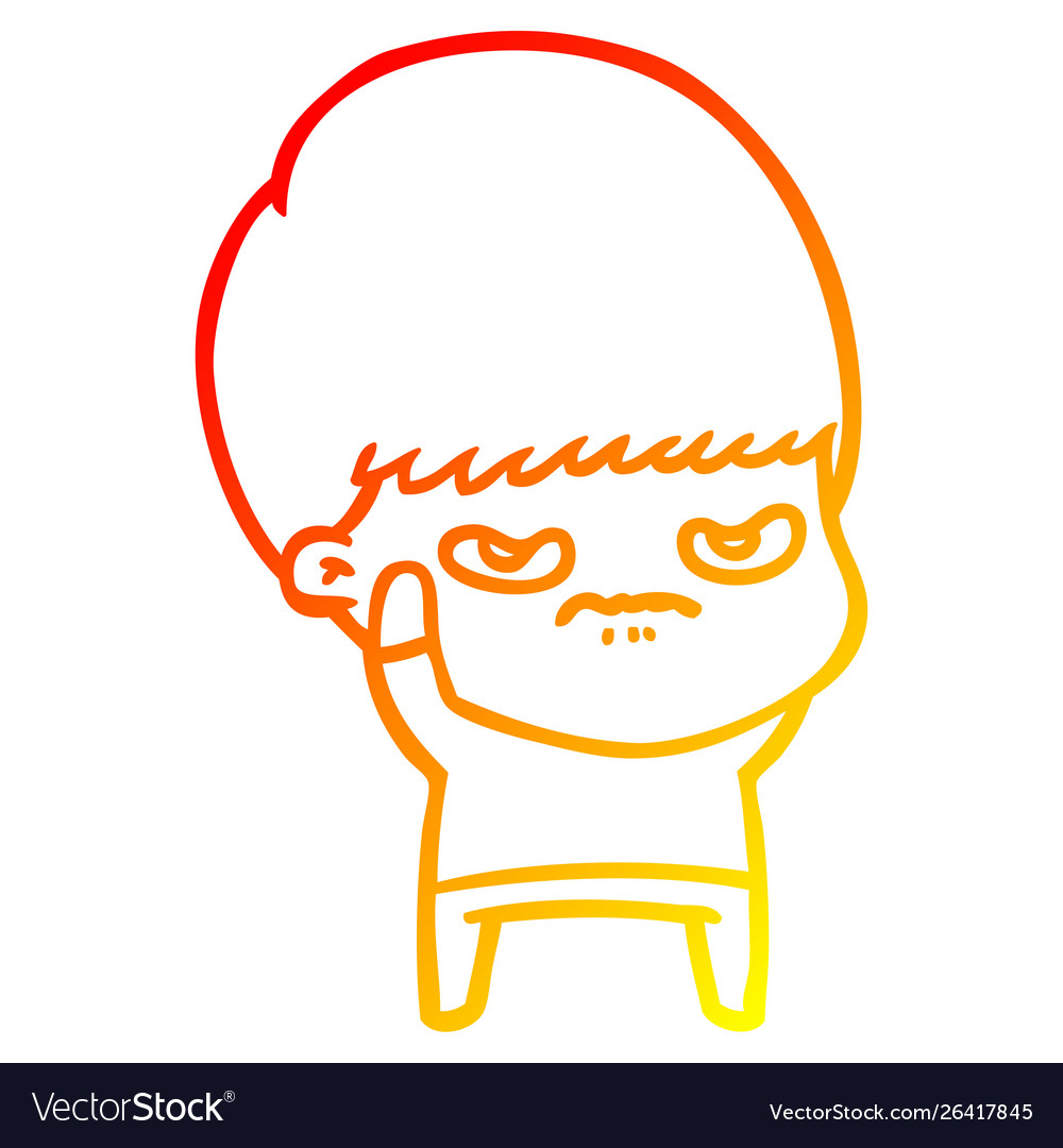 Warm gradient line drawing annoyed cartoon boy