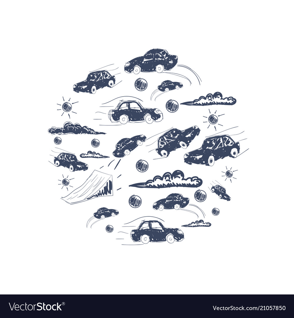 Cars in a circle icons set