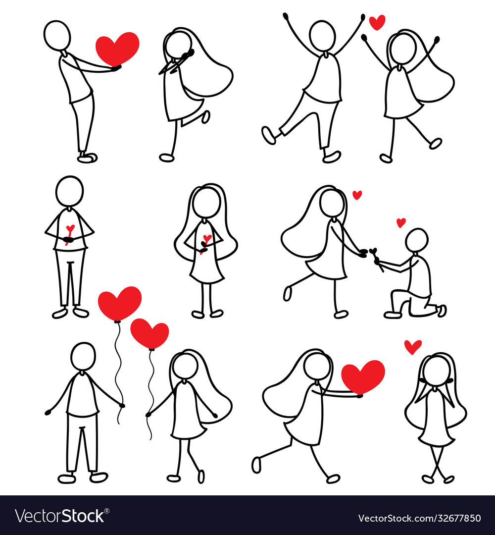 Cartoon hand line drawing love character couple Vector Image