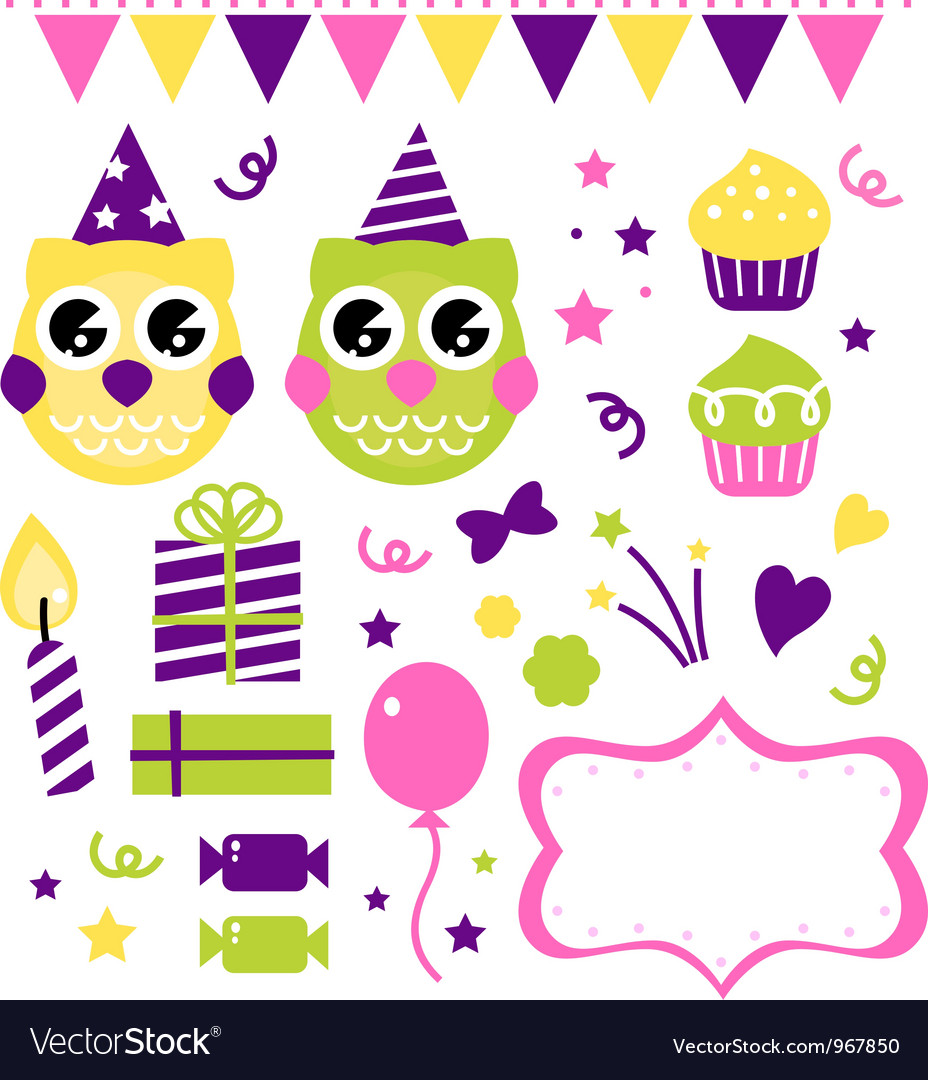 Cute Owl Birthday Party Elements