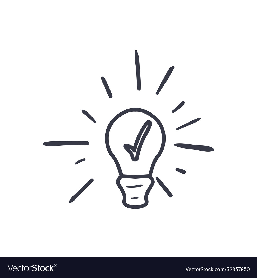Light bulb with check mark line style icon
