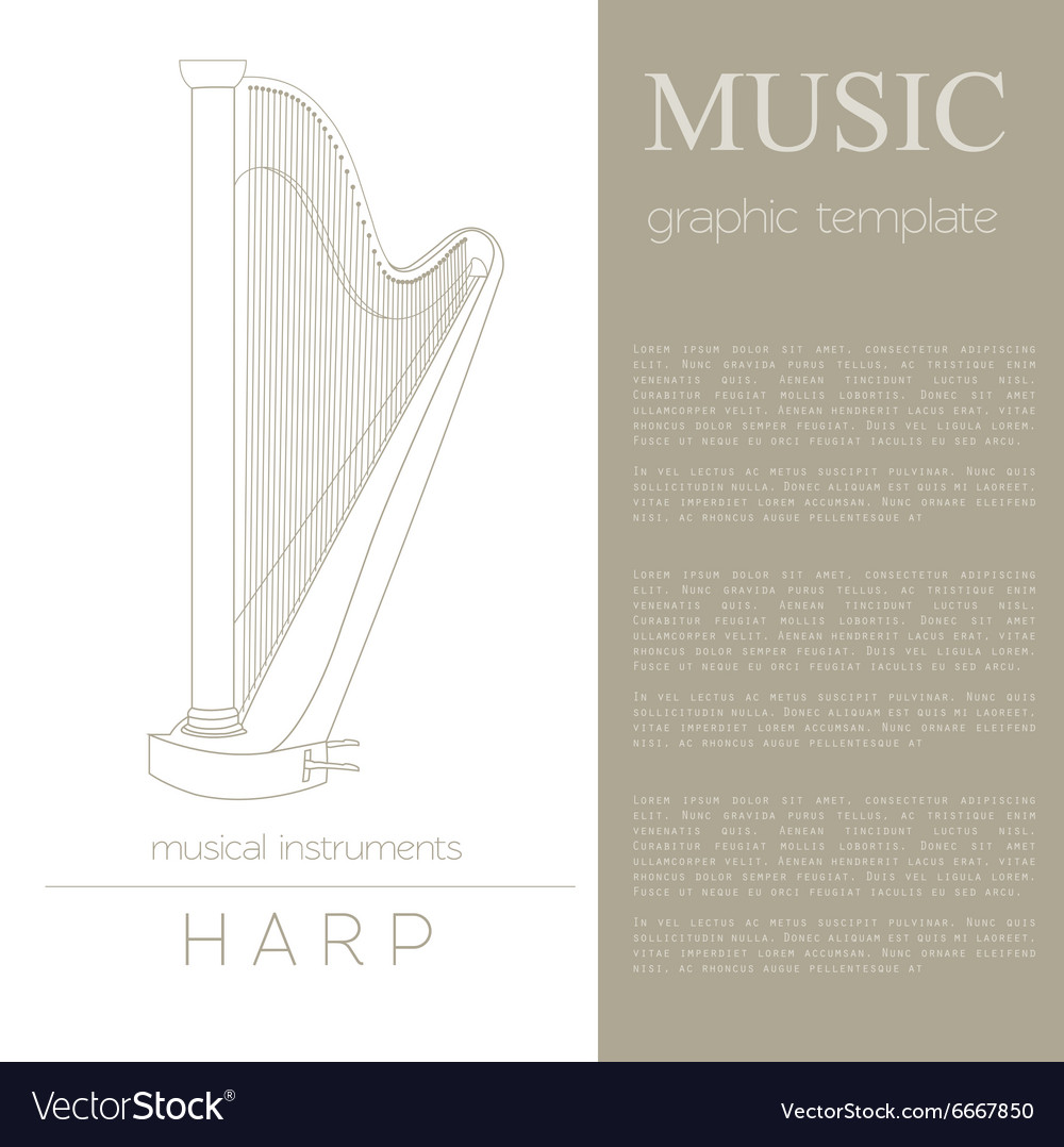 Musical instruments graphic template harp Vector Image