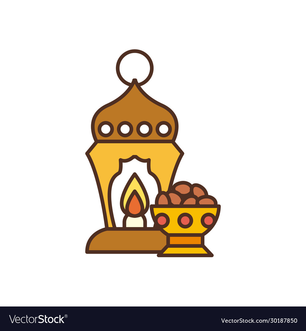 Ramadan lantern and dates fill style icon