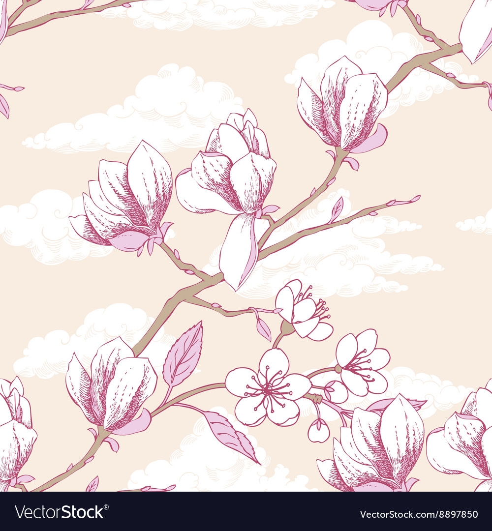 Seamless pattern with magnolia