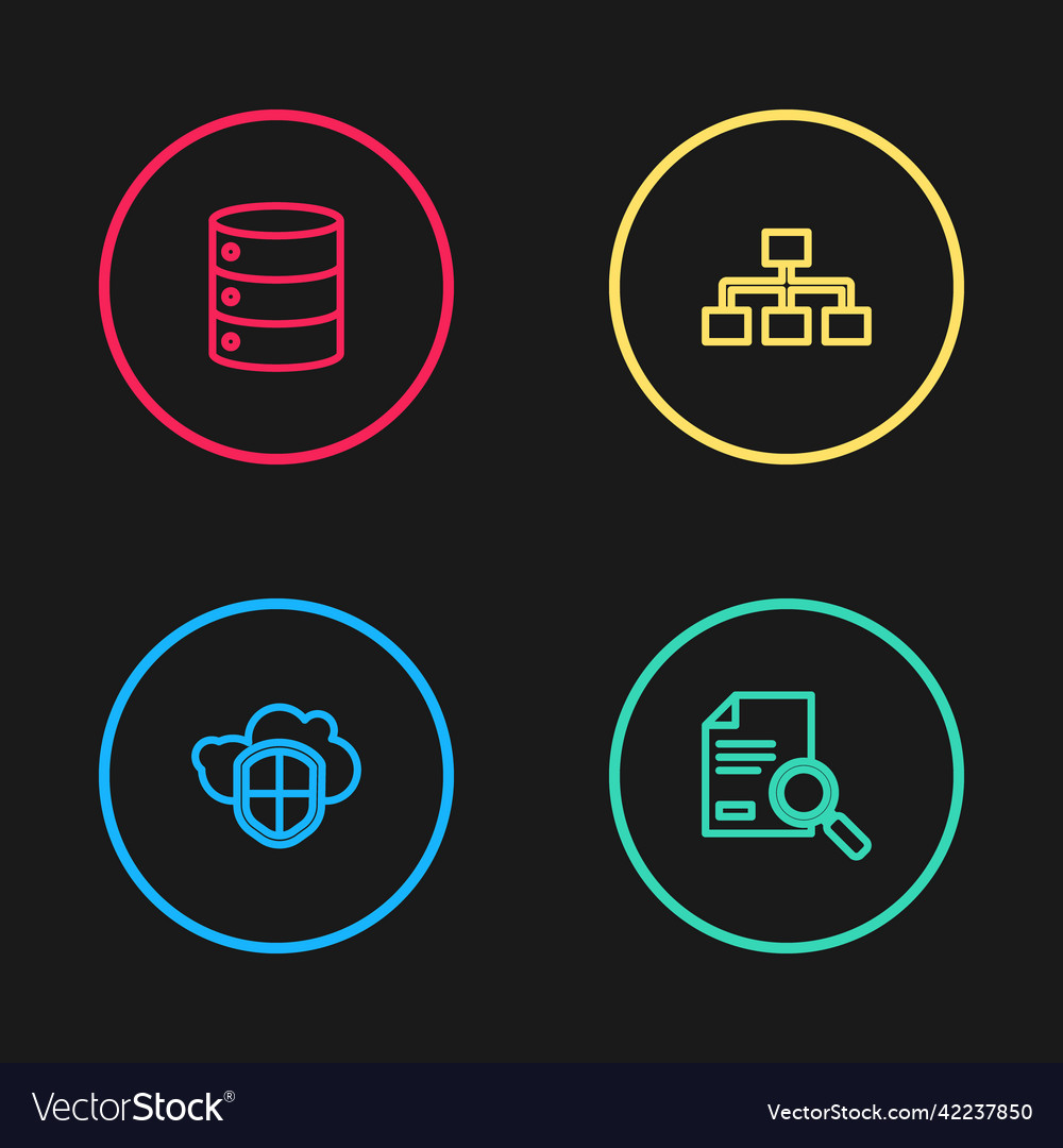 Set line cloud and shield document with search vector image Set line cloud and shield document with search